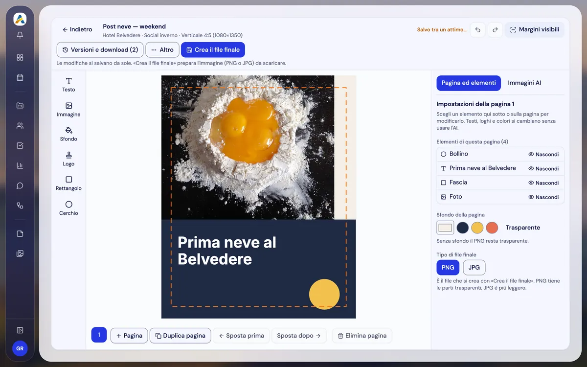 Lo Studio grafico di Advia con un post verticale per Instagram in preparazione.