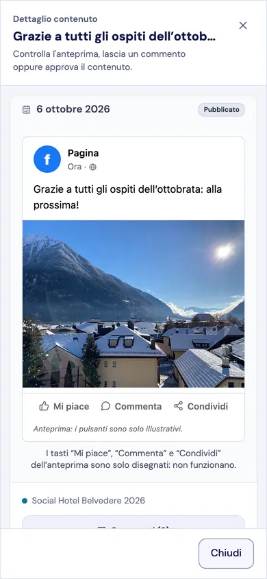 Sul telefono del cliente: l'anteprima di un post come apparirà su Facebook.